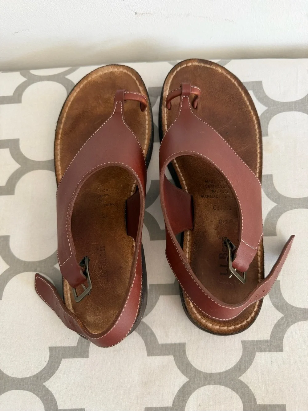 L.L. Bean Men's Brown Leather Thong Sandals with Buckle